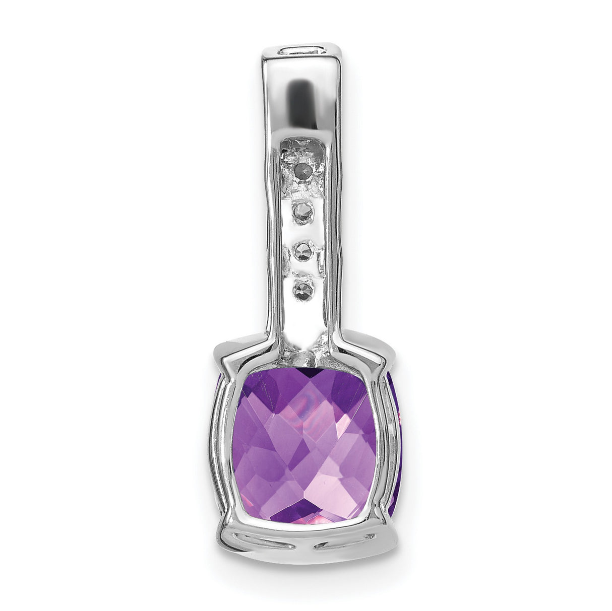14k White Gold Pendant with Cushion Cut Amethyst and Vertical Diamond Accents