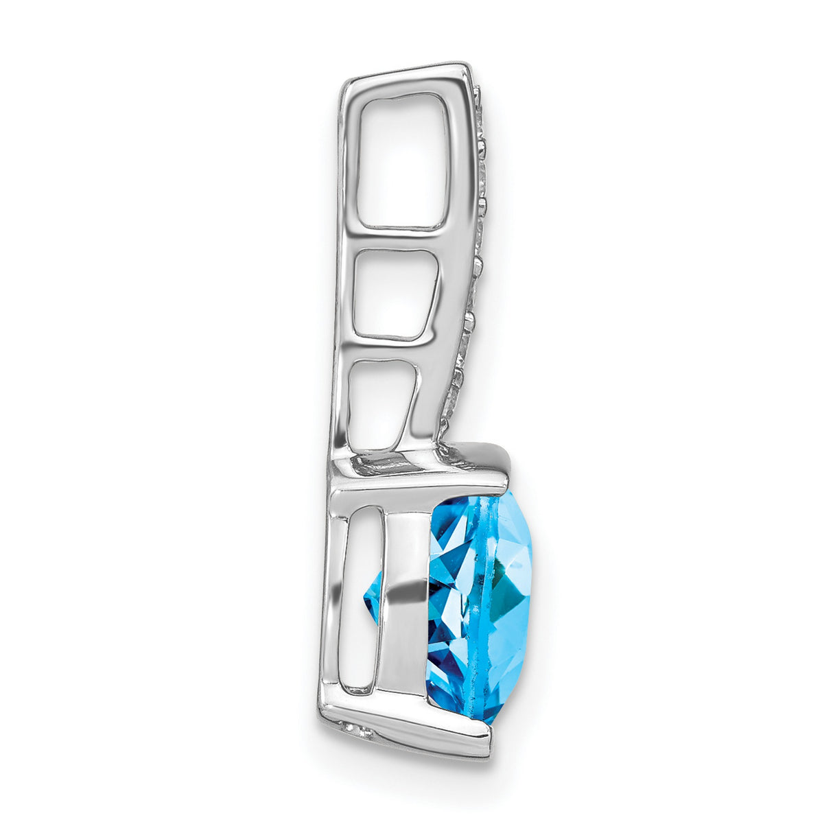 14k White Gold Pendant with Cushion Cut Swiss Blue Topaz and Vertical Diamond Accent