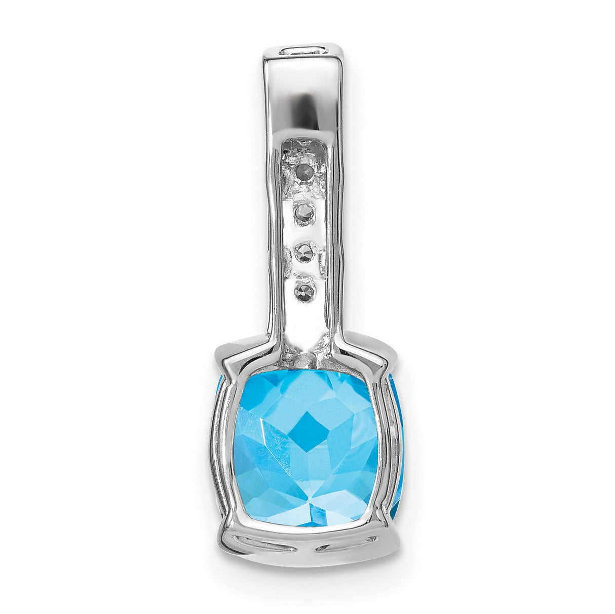 14k White Gold Pendant with Cushion Cut Swiss Blue Topaz and Vertical Diamond Accent