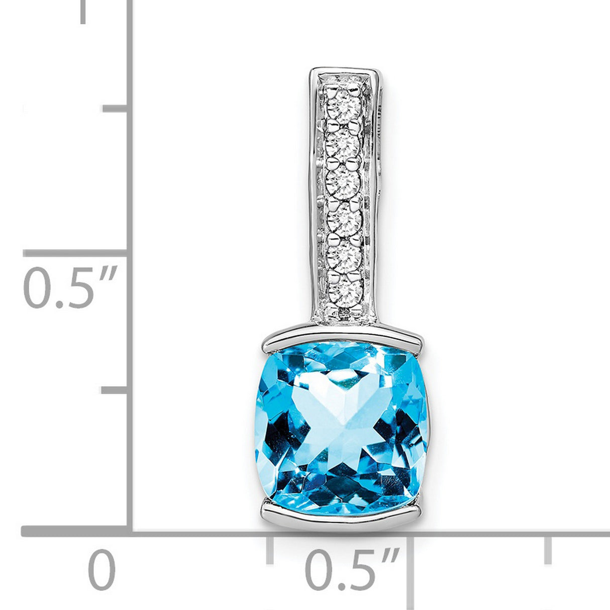 14k White Gold Pendant with Cushion Cut Swiss Blue Topaz and Vertical Diamond Accent