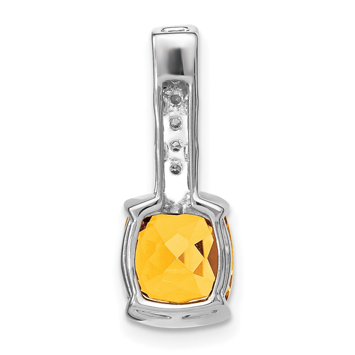 14k White Gold Citrine Pendant with Diamond Accent Bail, Cushion-Cut November Birthstone Jewelry
