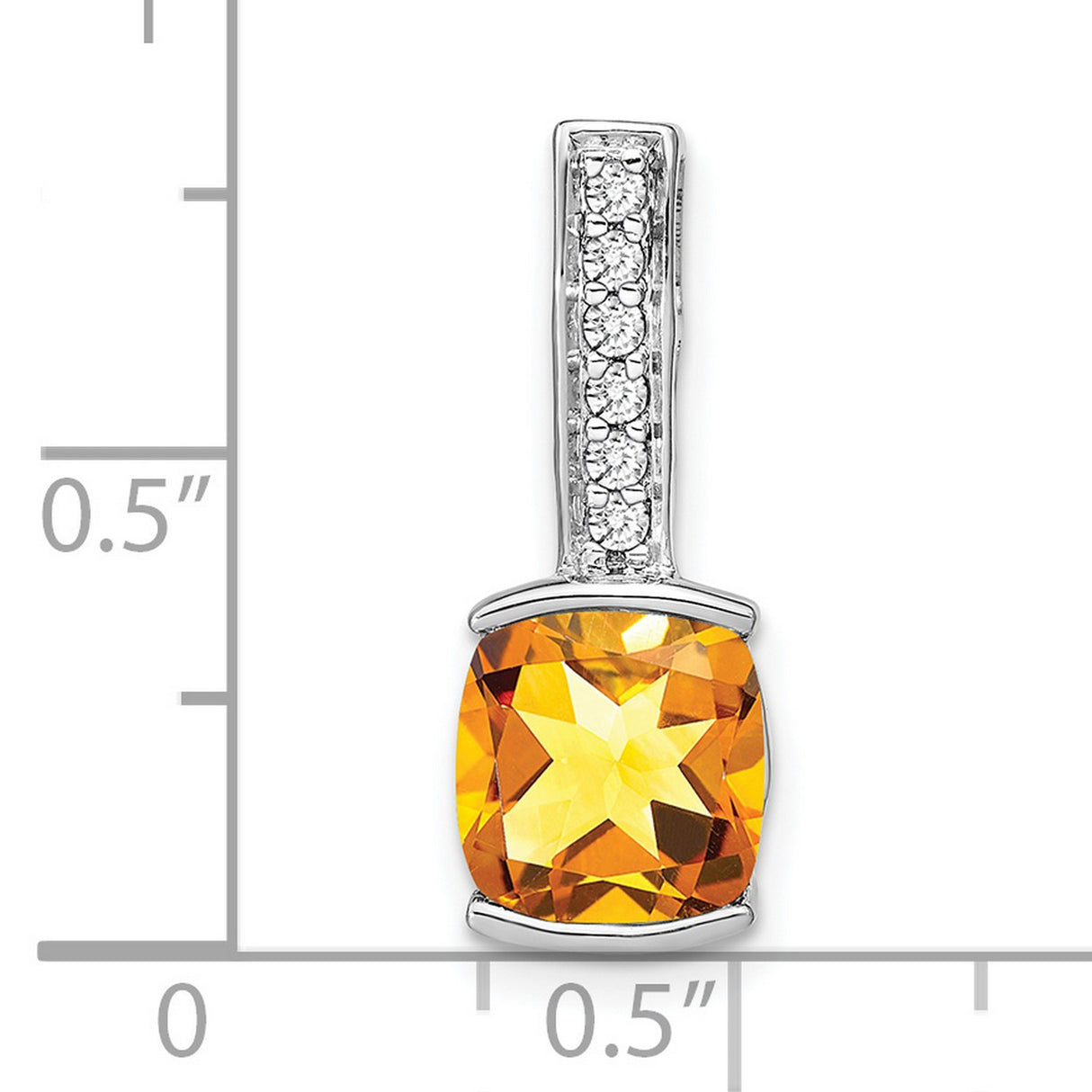 14k White Gold Citrine Pendant with Diamond Accent Bail, Cushion-Cut November Birthstone Jewelry