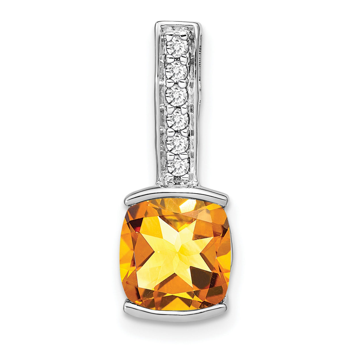 14k White Gold Citrine Pendant with Diamond Accent Bail, Cushion-Cut November Birthstone Jewelry