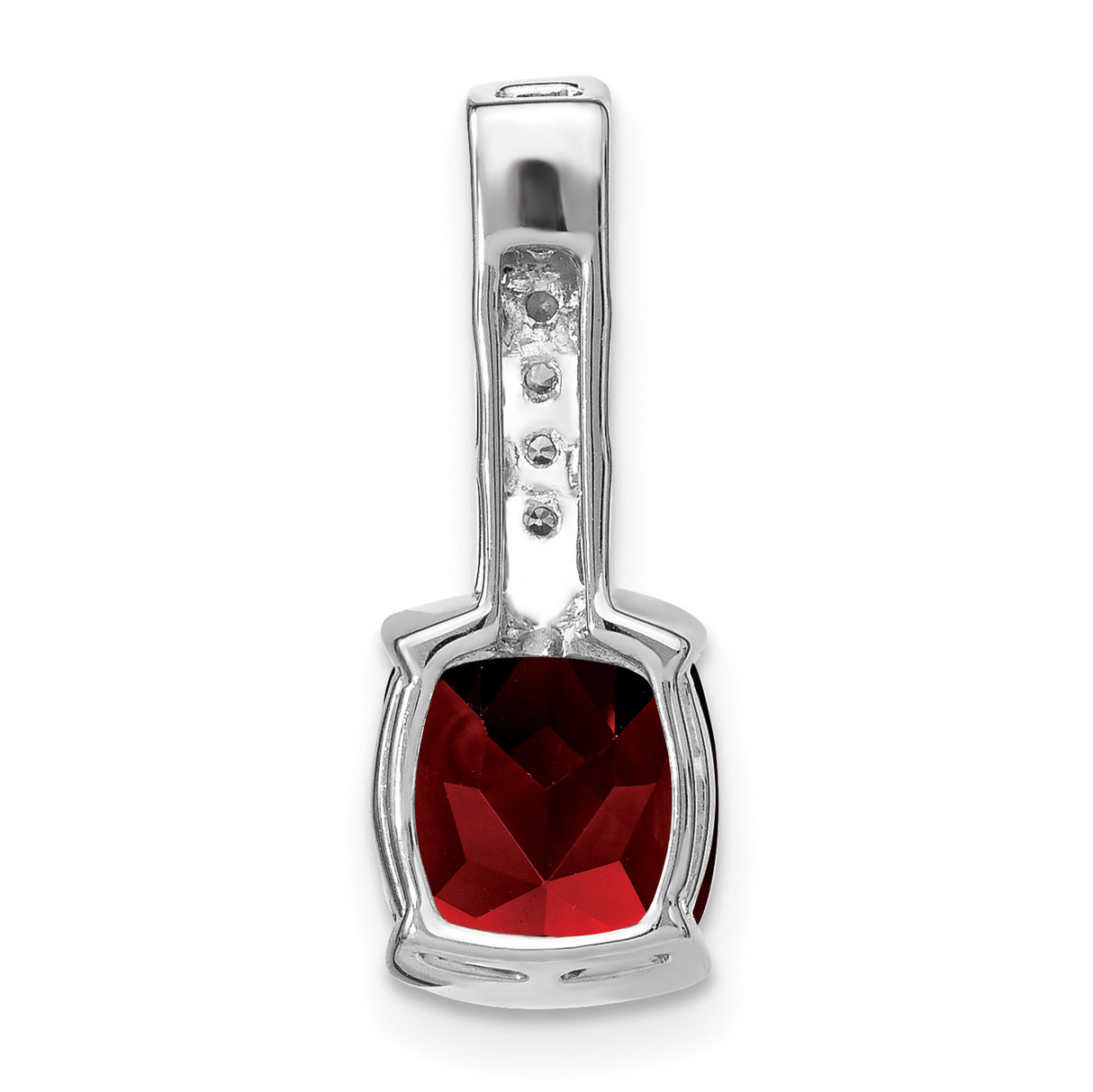 14k White Gold Pendant with Cushion Cut Garnet and Diamond Bail, January Birthstone Style