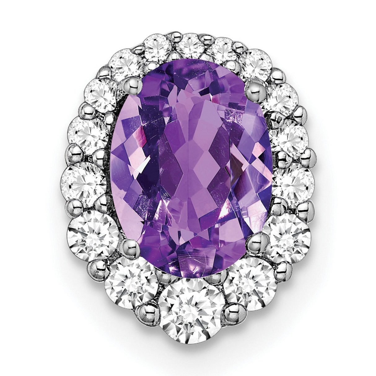 14k White Gold Ring with Oval Amethyst and Diamond Accents, Halo Cocktail Design