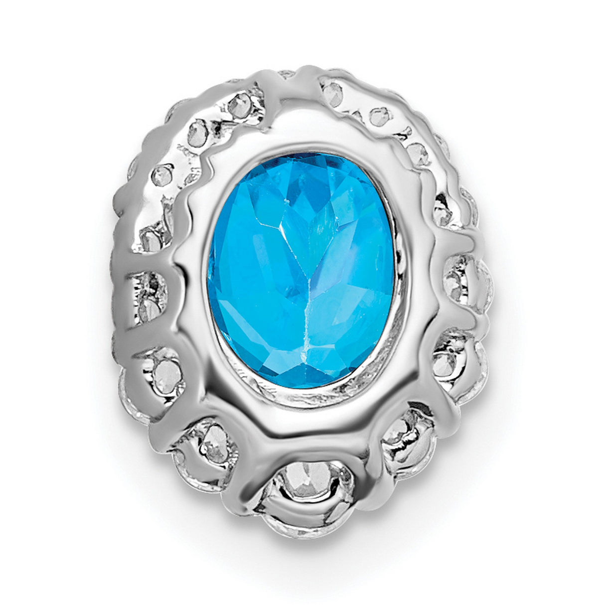 14k White Gold Pendant with Oval Swiss Blue Topaz and Diamond Halo for Women