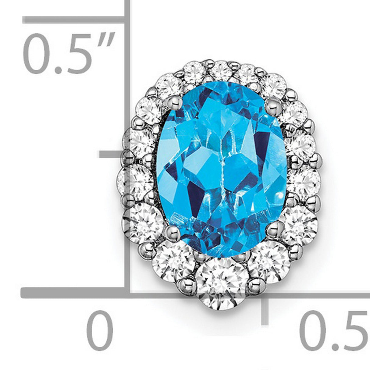 14k White Gold Pendant with Oval Swiss Blue Topaz and Diamond Halo for Women