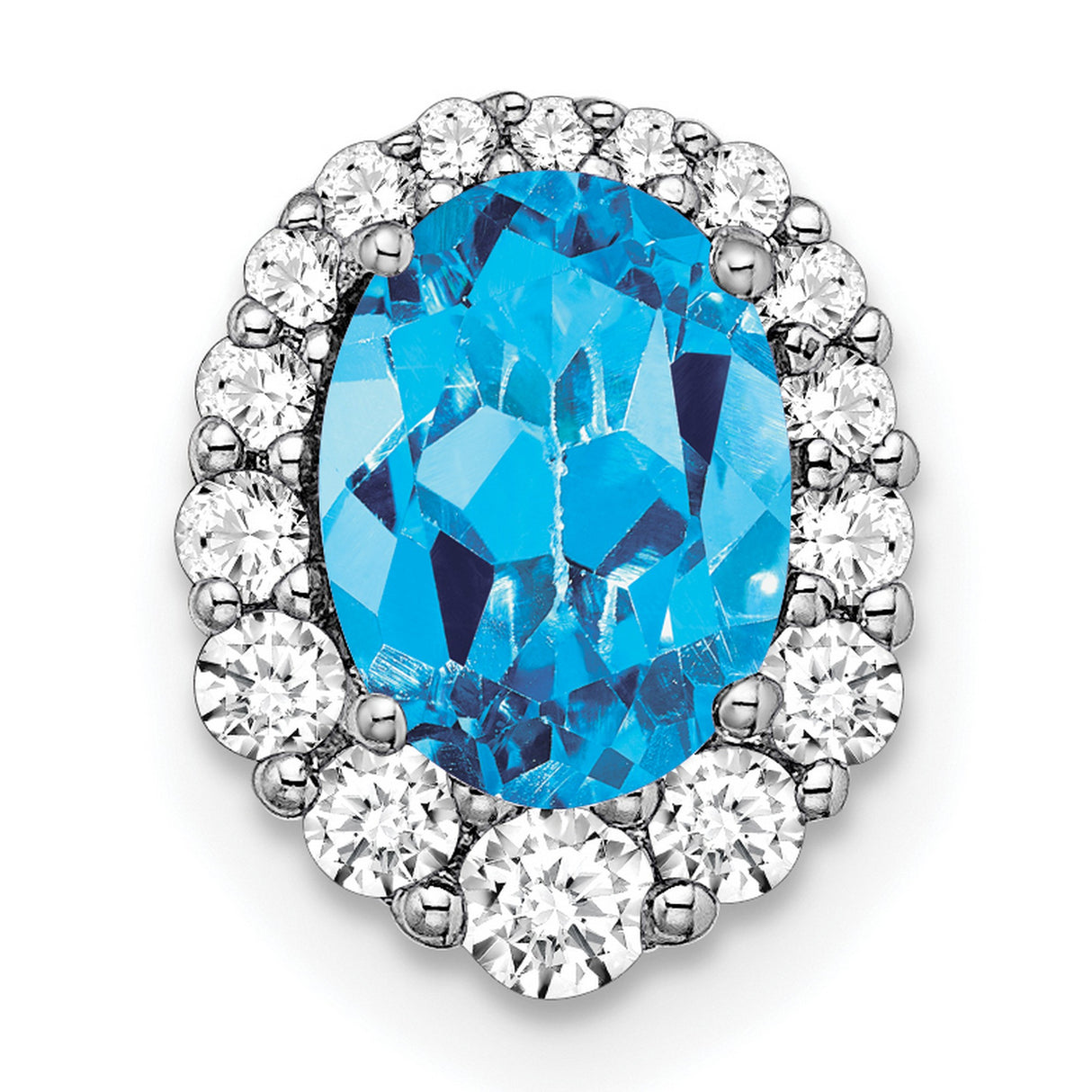 14k White Gold Pendant with Oval Swiss Blue Topaz and Diamond Halo for Women