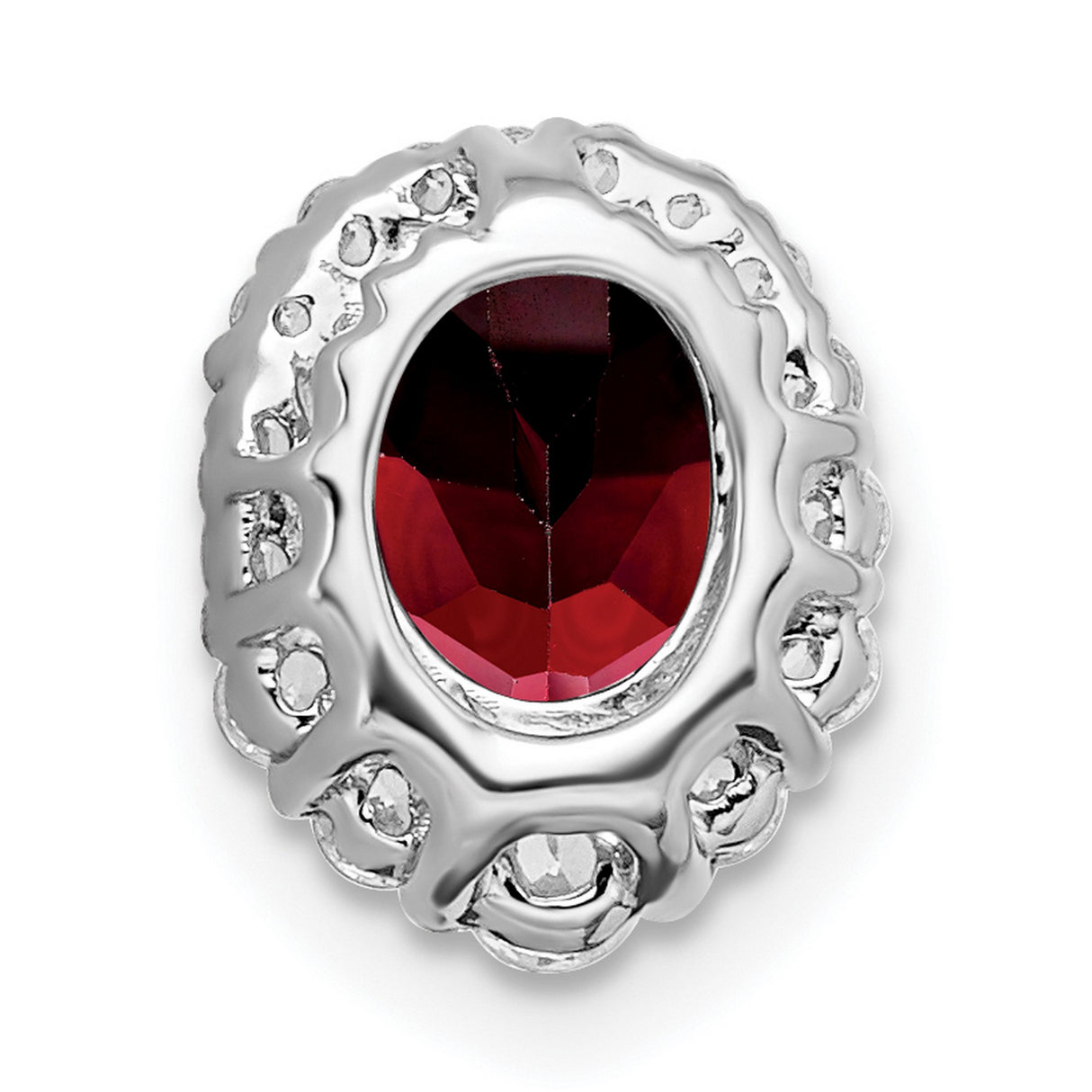 14k White Gold Ring with Oval Garnet and Diamond Halo Setting