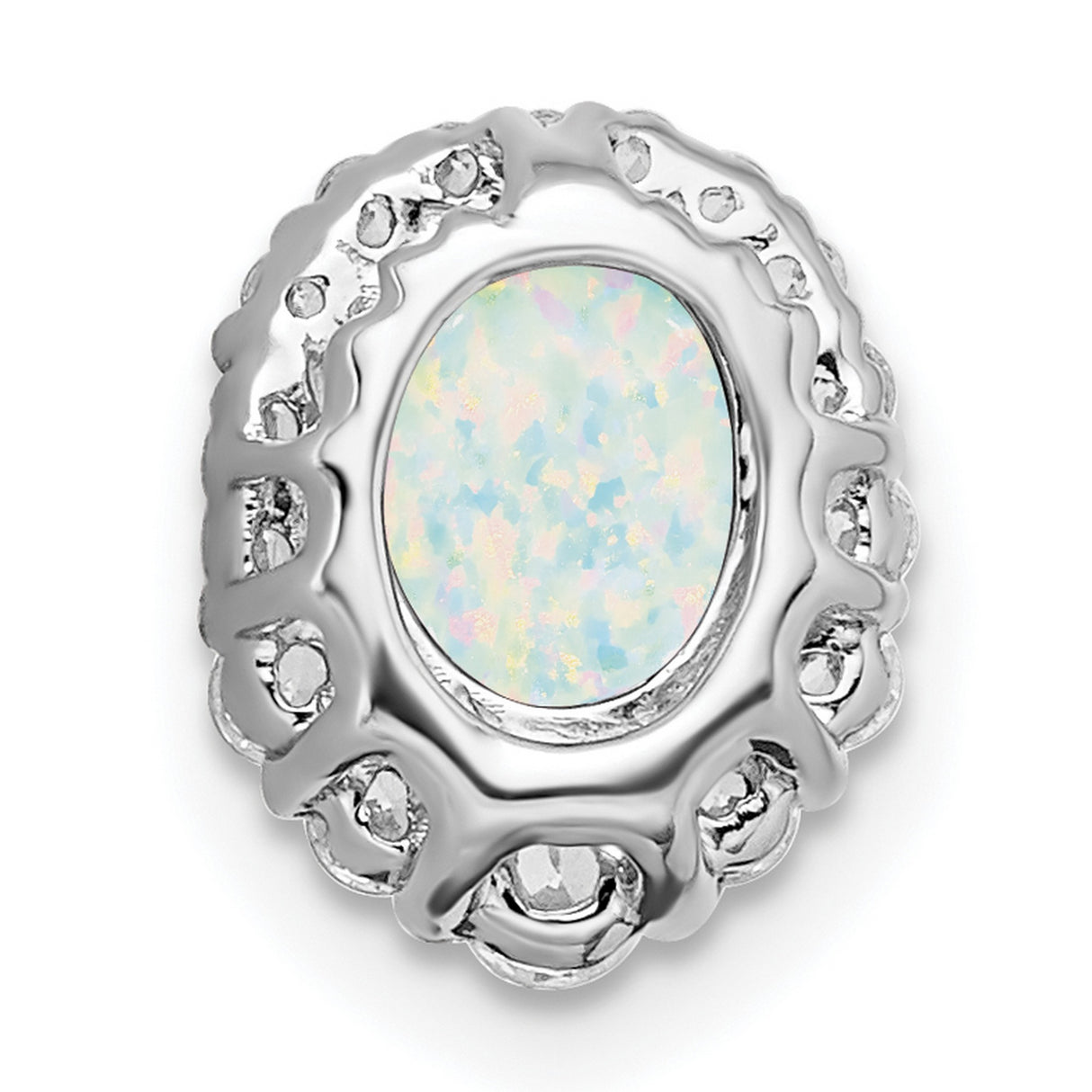 14k White Gold Ring with Oval Lab Created Opal and Diamond Halo Cluster