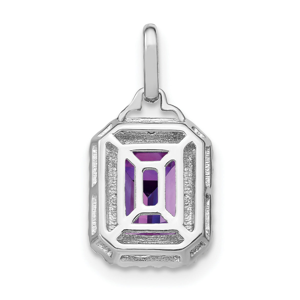 14k White Gold Pendant with Amethyst and Diamond Halo, Elegant Gemstone Charm for Women