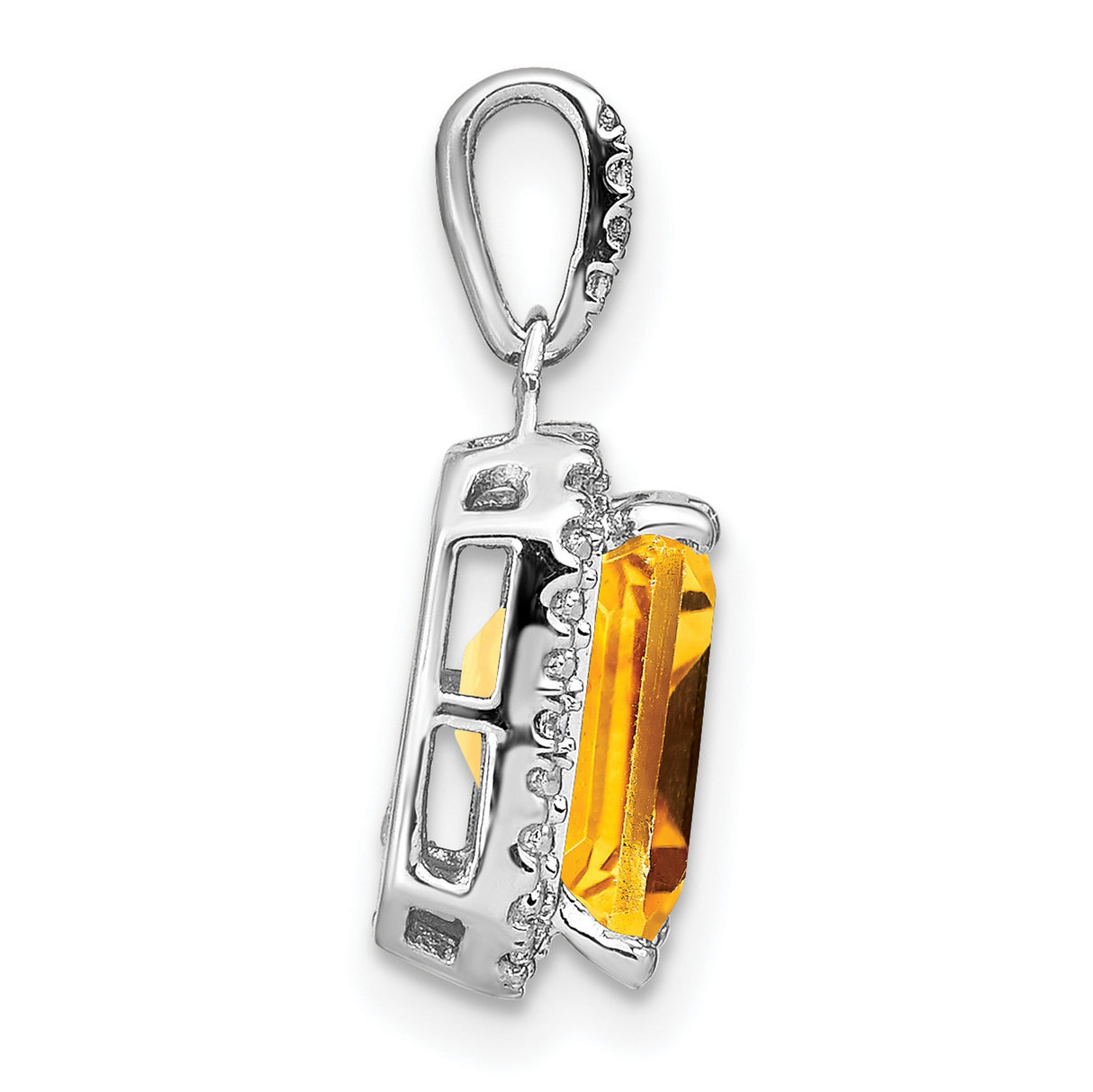 14k White Gold Citrine Pendant with Diamond Halo Design