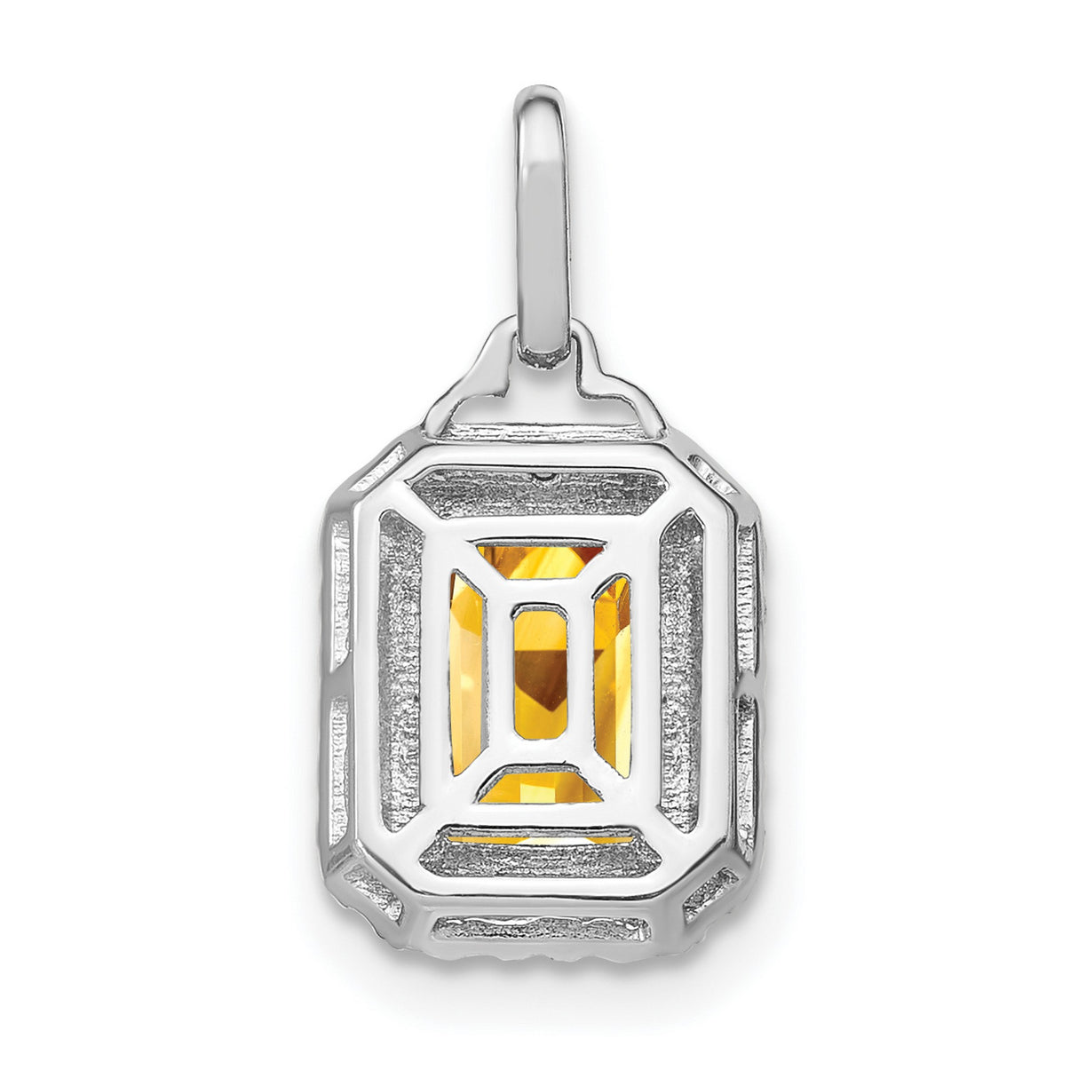 14k White Gold Citrine Pendant with Diamond Halo Design