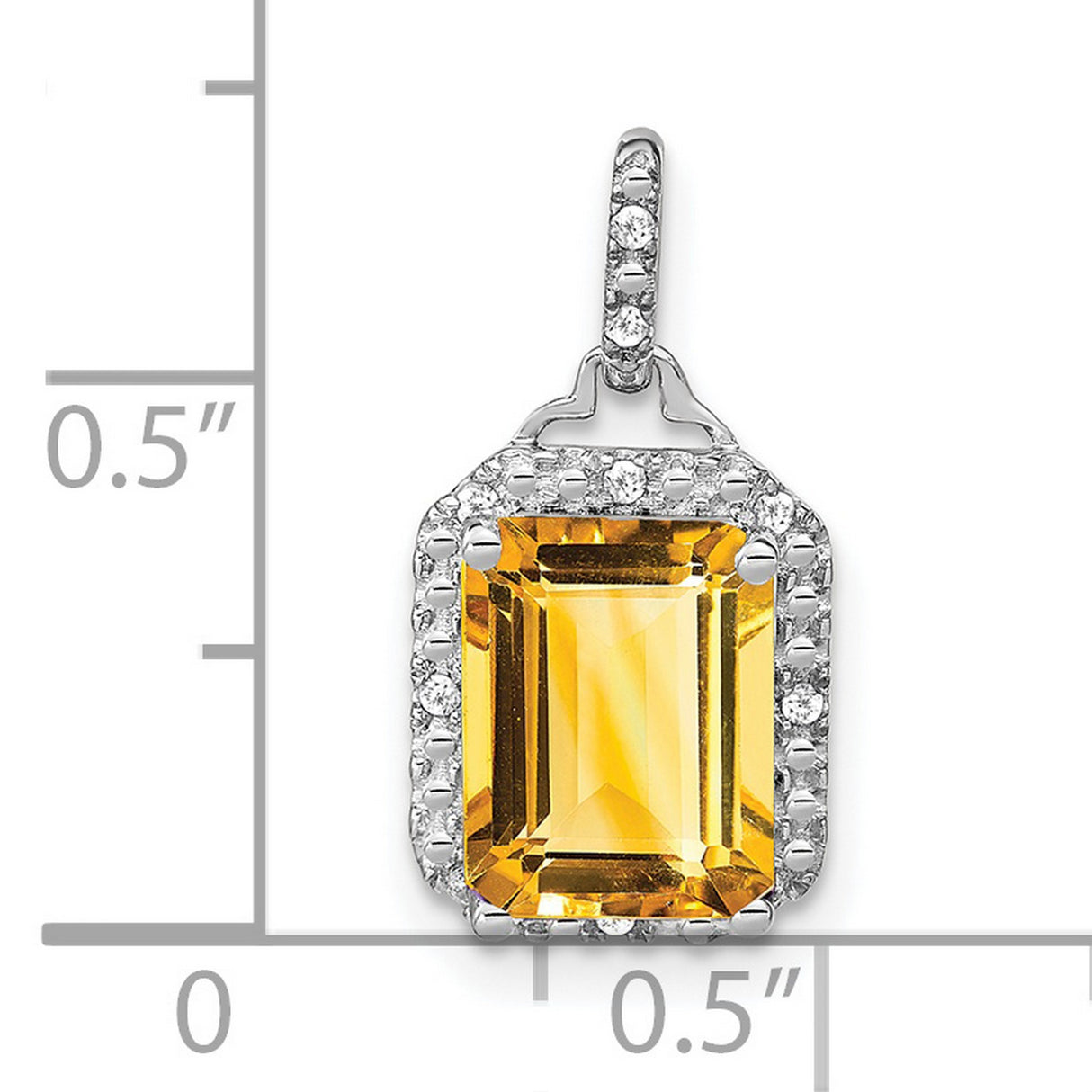 14k White Gold Citrine Pendant with Diamond Halo Design