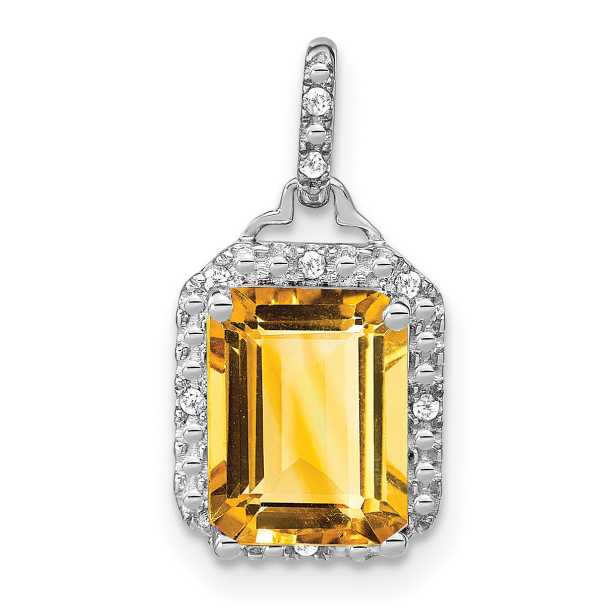 14k White Gold Citrine Pendant with Diamond Halo Design