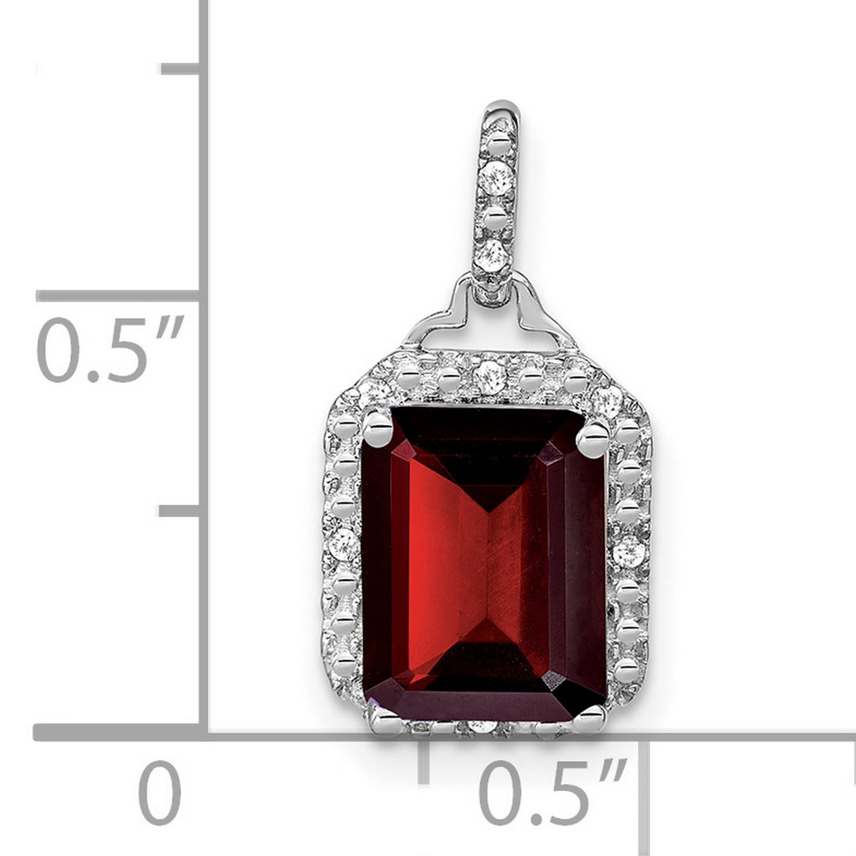 14k White Gold Garnet Pendant with Diamond Halo, Emerald Cut January Birthstone Jewelry