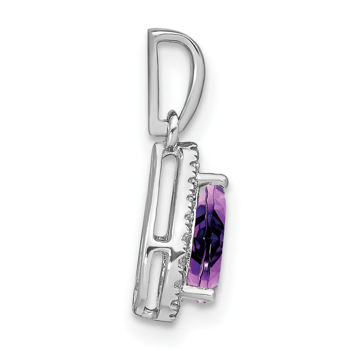 14k White Gold Teardrop Pendant with Pear Shaped Amethyst and Diamond Halo
