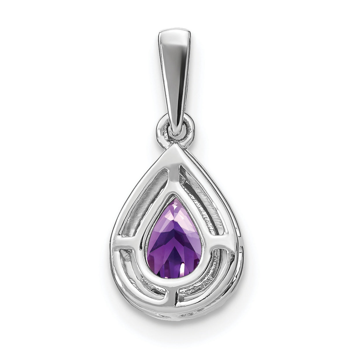 14k White Gold Teardrop Pendant with Pear Shaped Amethyst and Diamond Halo