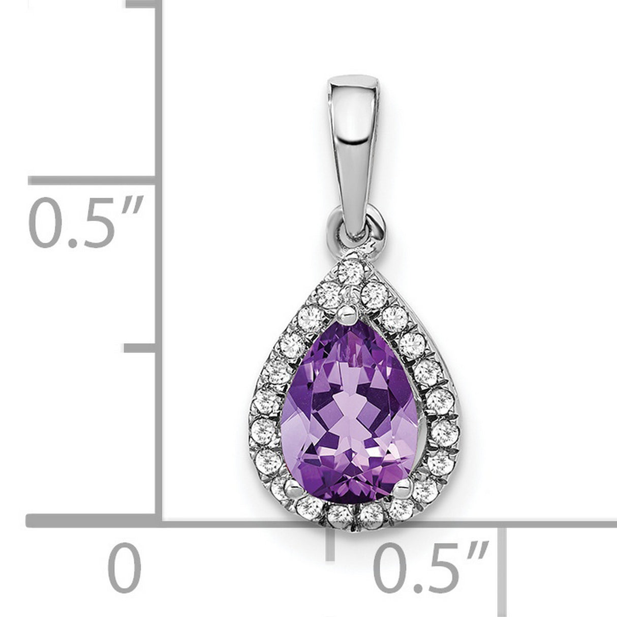 14k White Gold Teardrop Pendant with Pear Shaped Amethyst and Diamond Halo