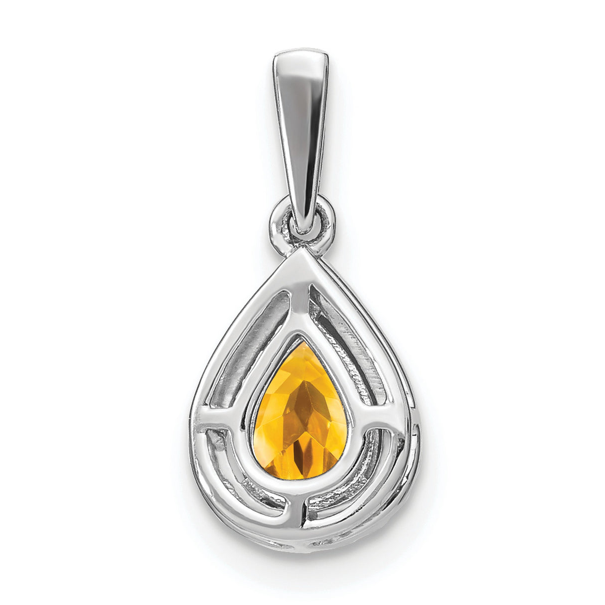 14k White Gold Teardrop Pendant with Pear Shaped Citrine and Diamond Halo Design
