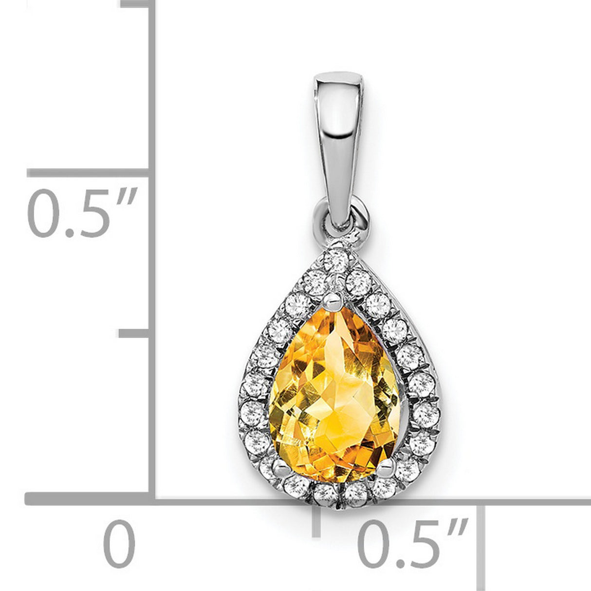 14k White Gold Teardrop Pendant with Pear Shaped Citrine and Diamond Halo Design