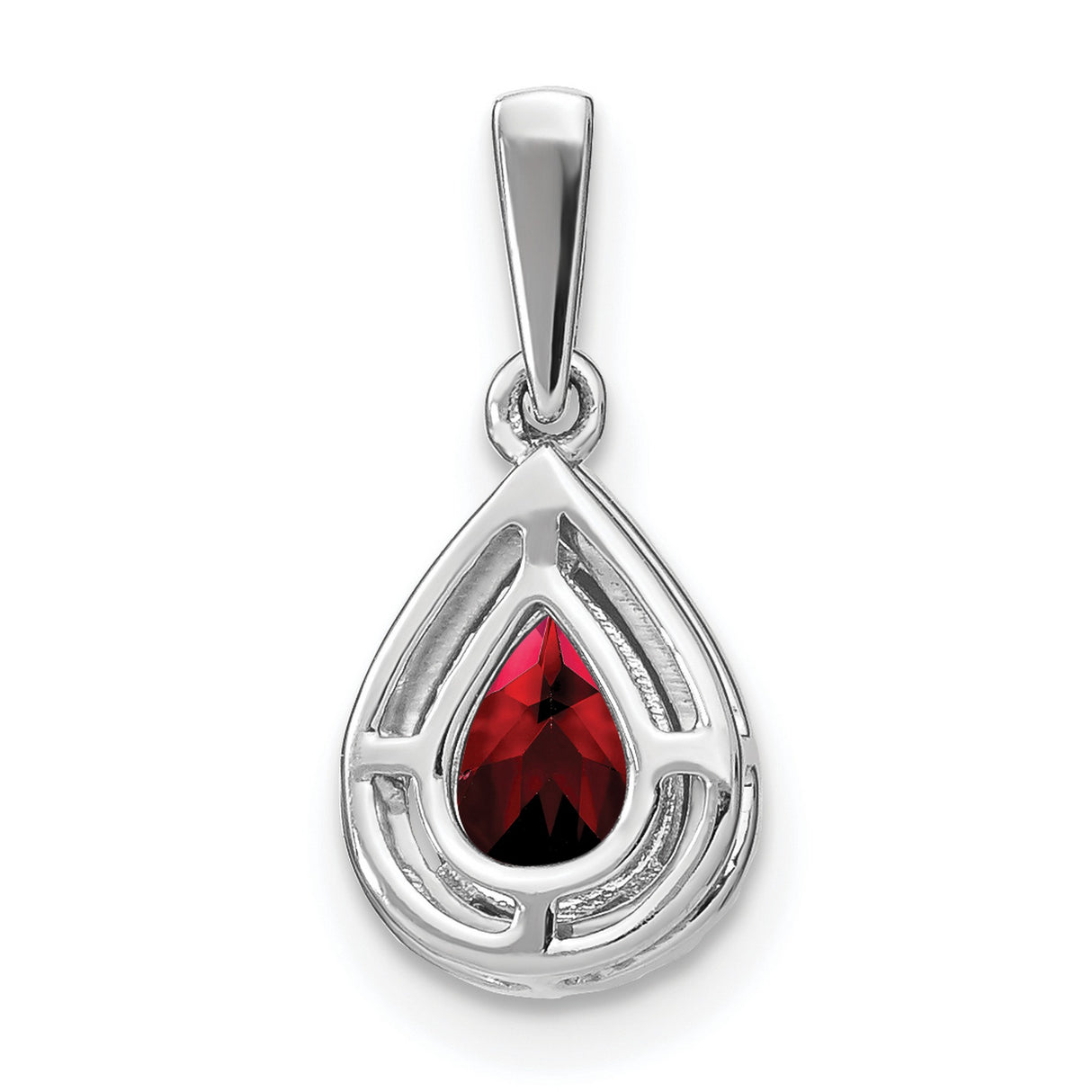 14k White Gold Teardrop Garnet and Diamond Pendant with Halo Design for Women