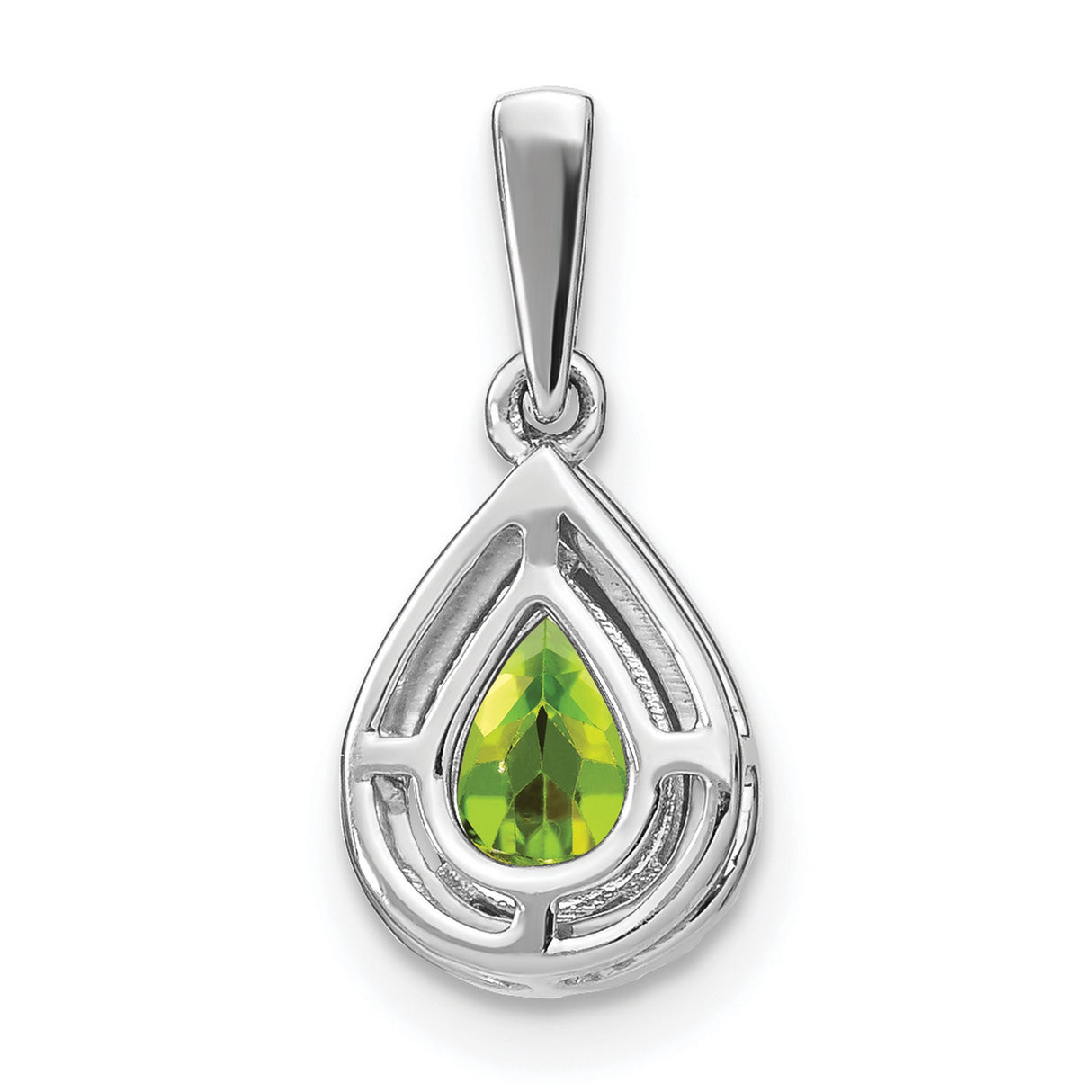 14k White Gold Teardrop Pendant with Pear Cut Peridot and Diamond Halo Design