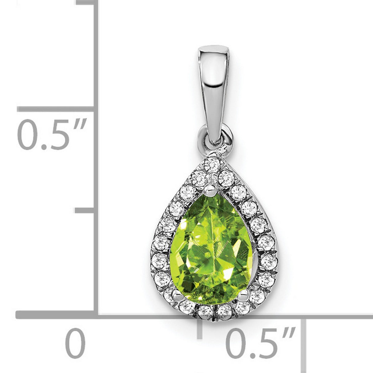 14k White Gold Teardrop Pendant with Pear Cut Peridot and Diamond Halo Design
