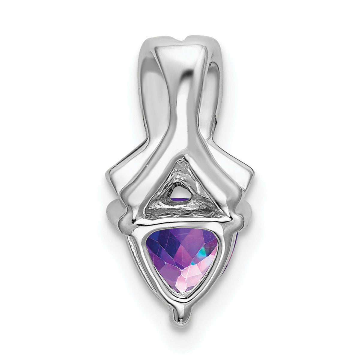 14k White Gold Ribbon Pendant with Trillion Cut Amethyst and Diamond Accents, Hope Symbol Jewelry