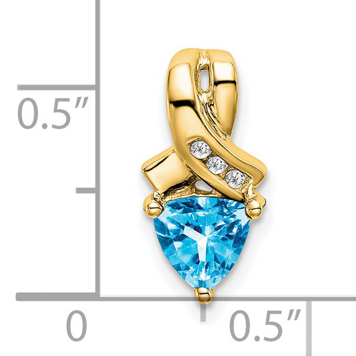 14k Yellow Gold Ribbon Pendant with Trillion Swiss Blue Topaz and Diamond Accents