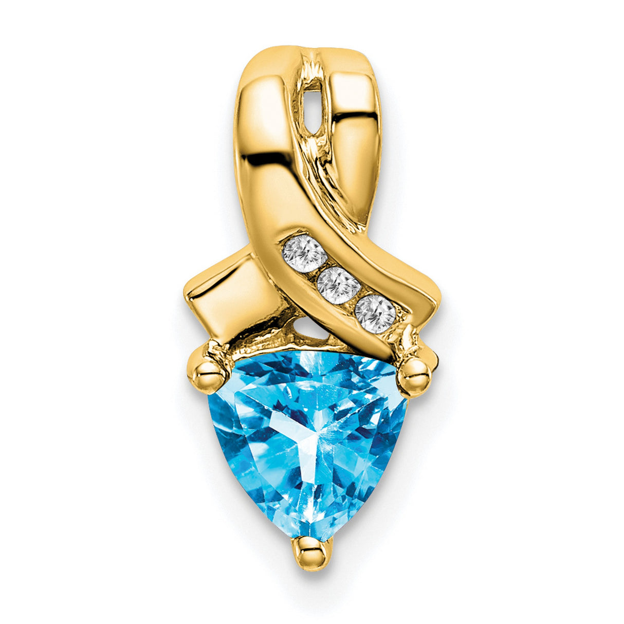 14k Yellow Gold Ribbon Pendant with Trillion Swiss Blue Topaz and Diamond Accents