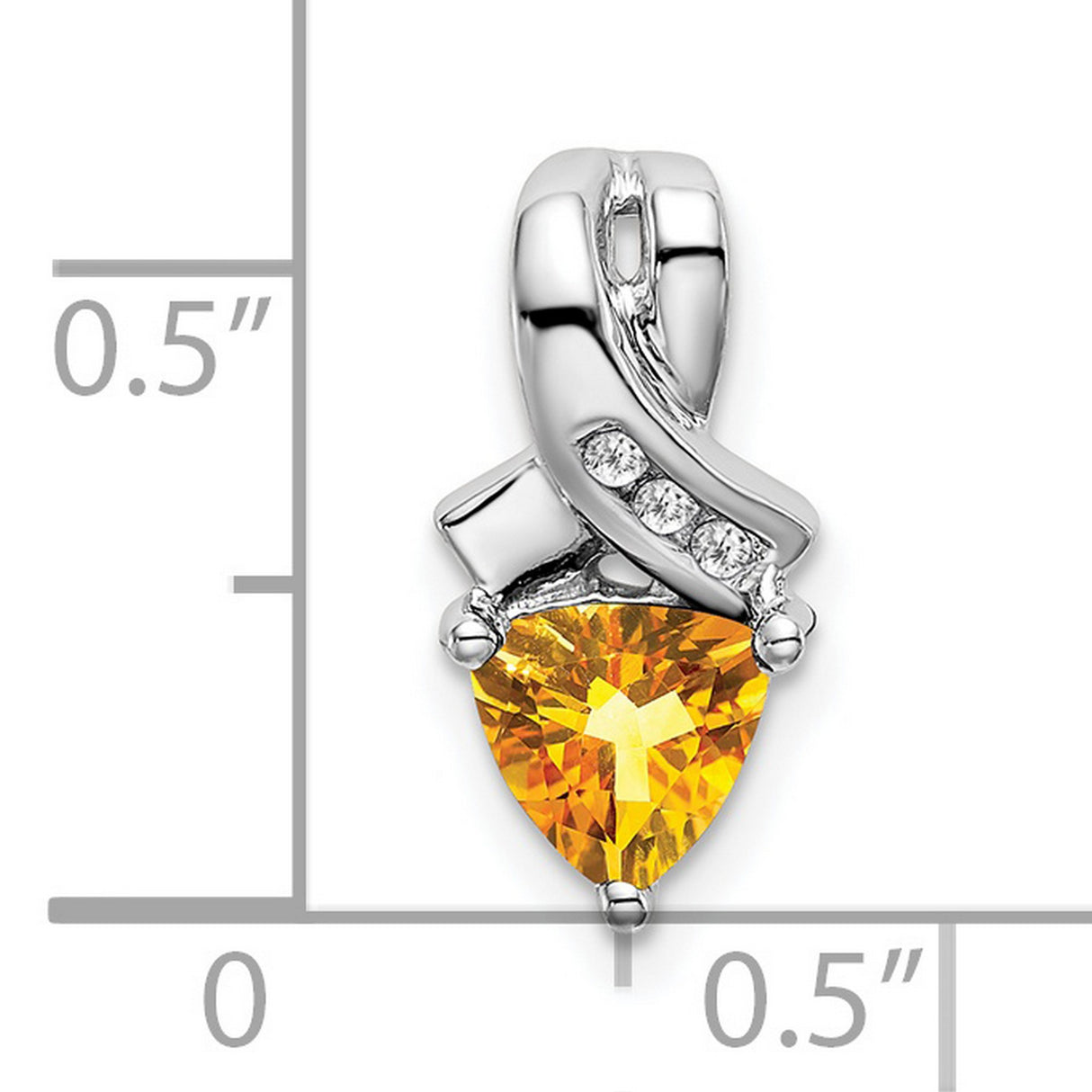 14k White Gold Ribbon Pendant with Trillion Cut Citrine and Diamond Accent Stones