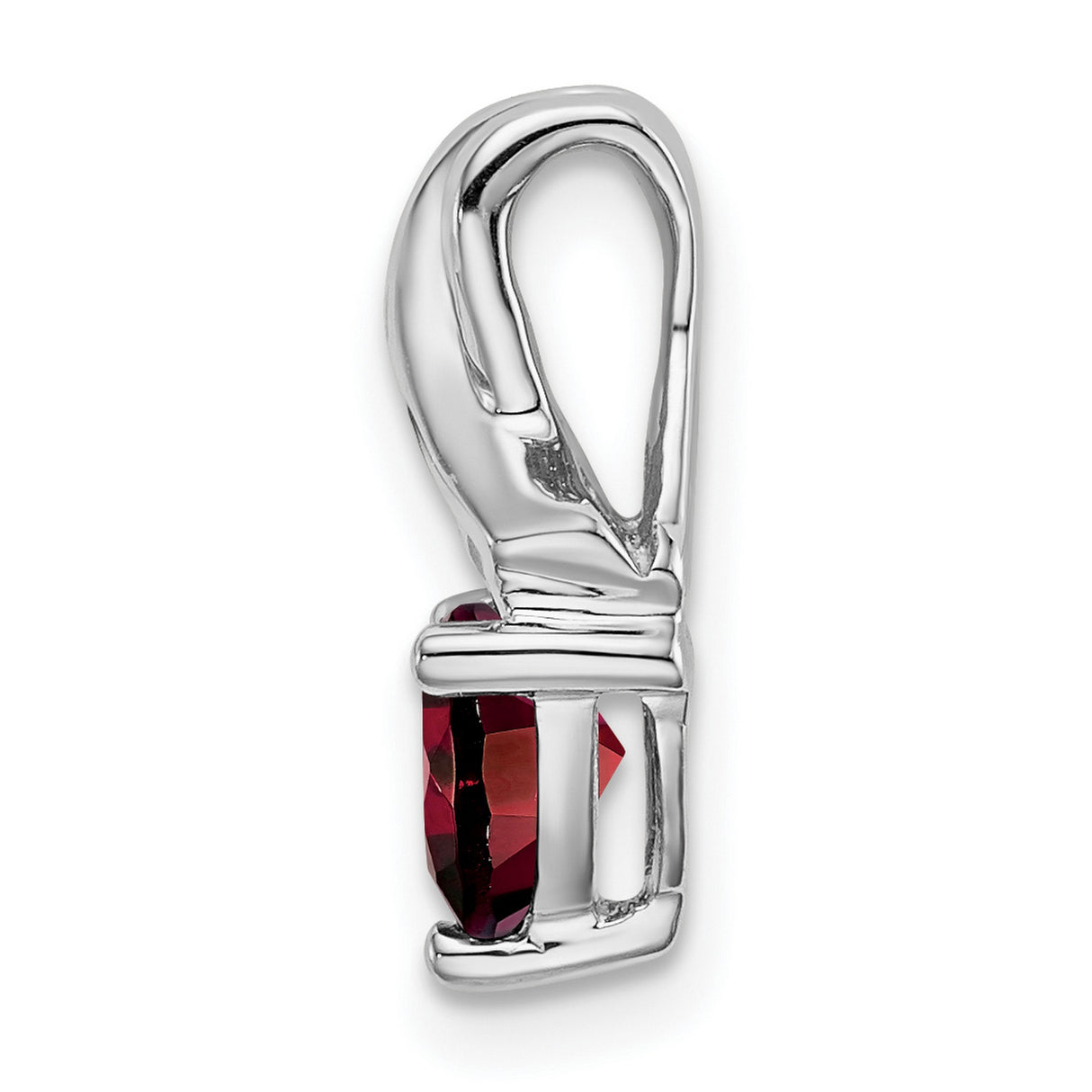 14k White Gold Pendant with Heart-Shaped Garnet and Diamond Accents, Ribbon Design