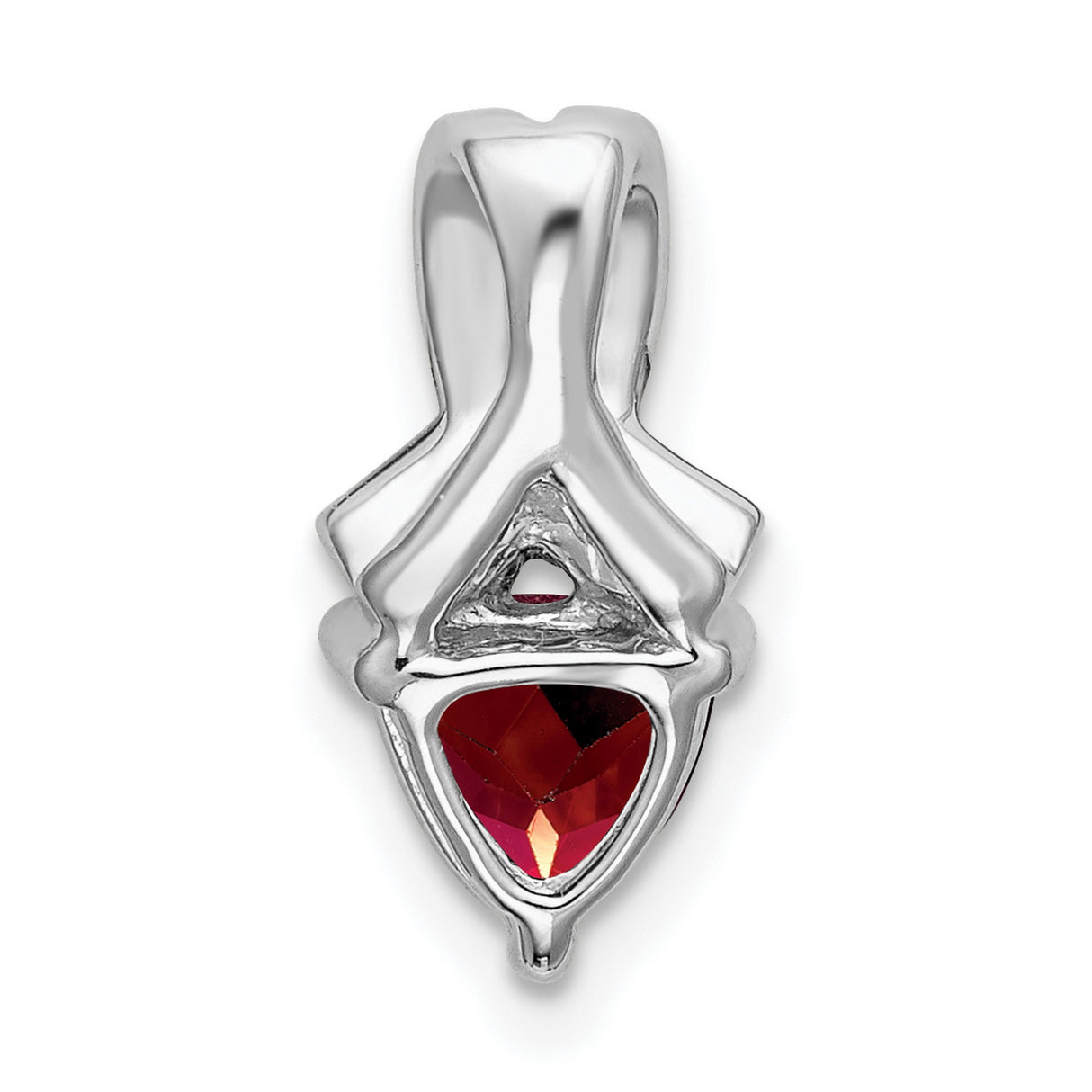14k White Gold Pendant with Heart-Shaped Garnet and Diamond Accents, Ribbon Design