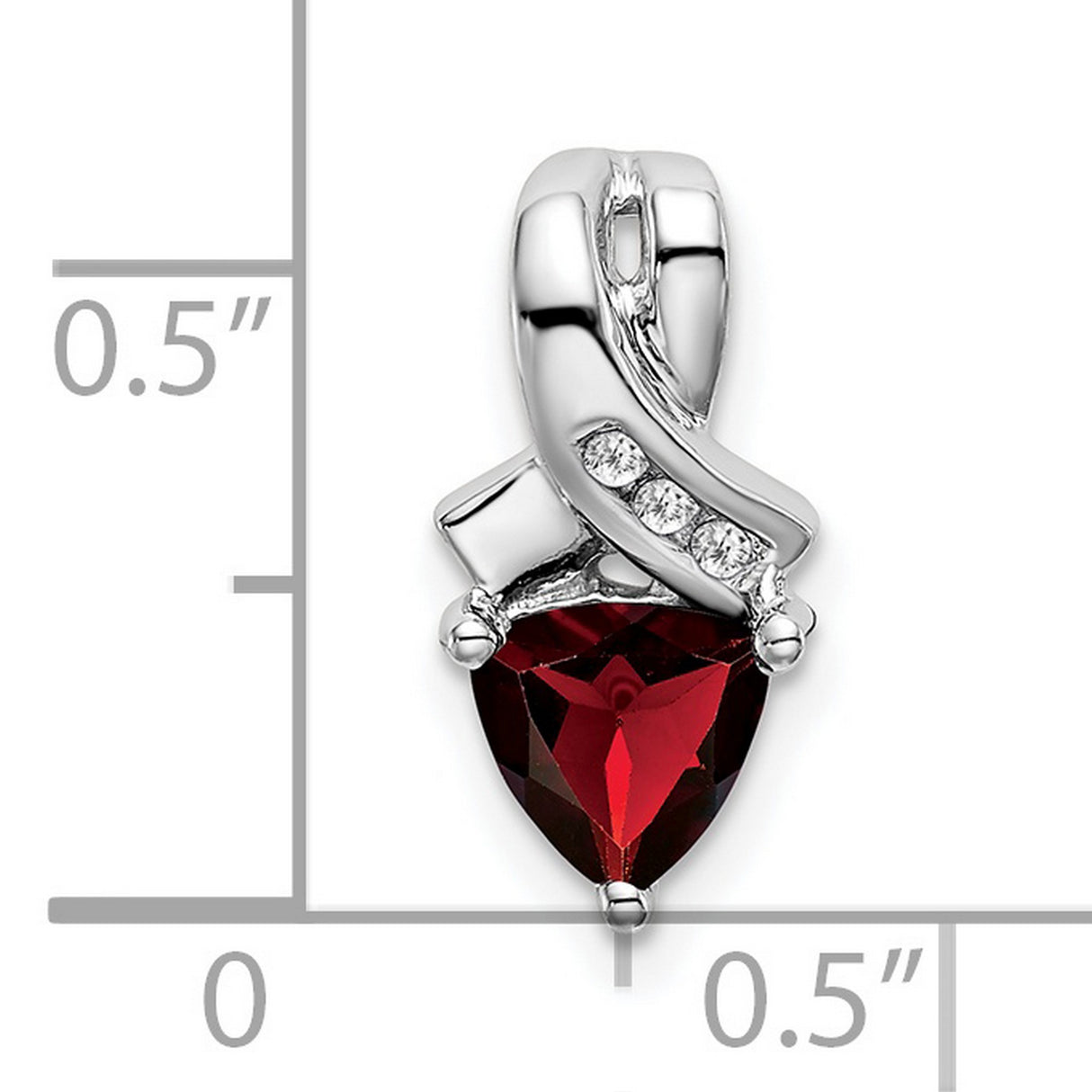 14k White Gold Pendant with Heart-Shaped Garnet and Diamond Accents, Ribbon Design
