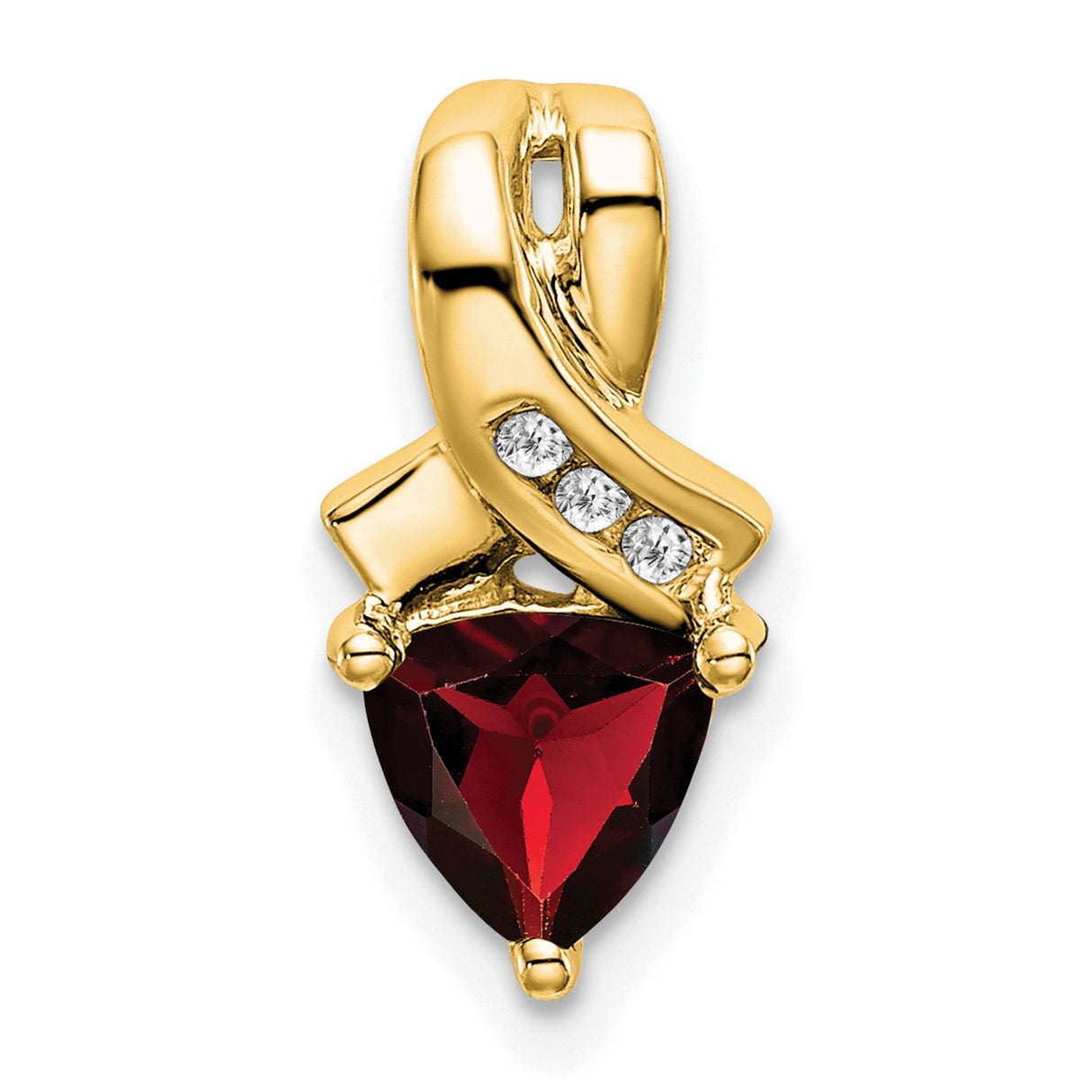 14k Yellow Gold Heart Awareness Ribbon Pendant with Trillion Garnet and Diamond Accents