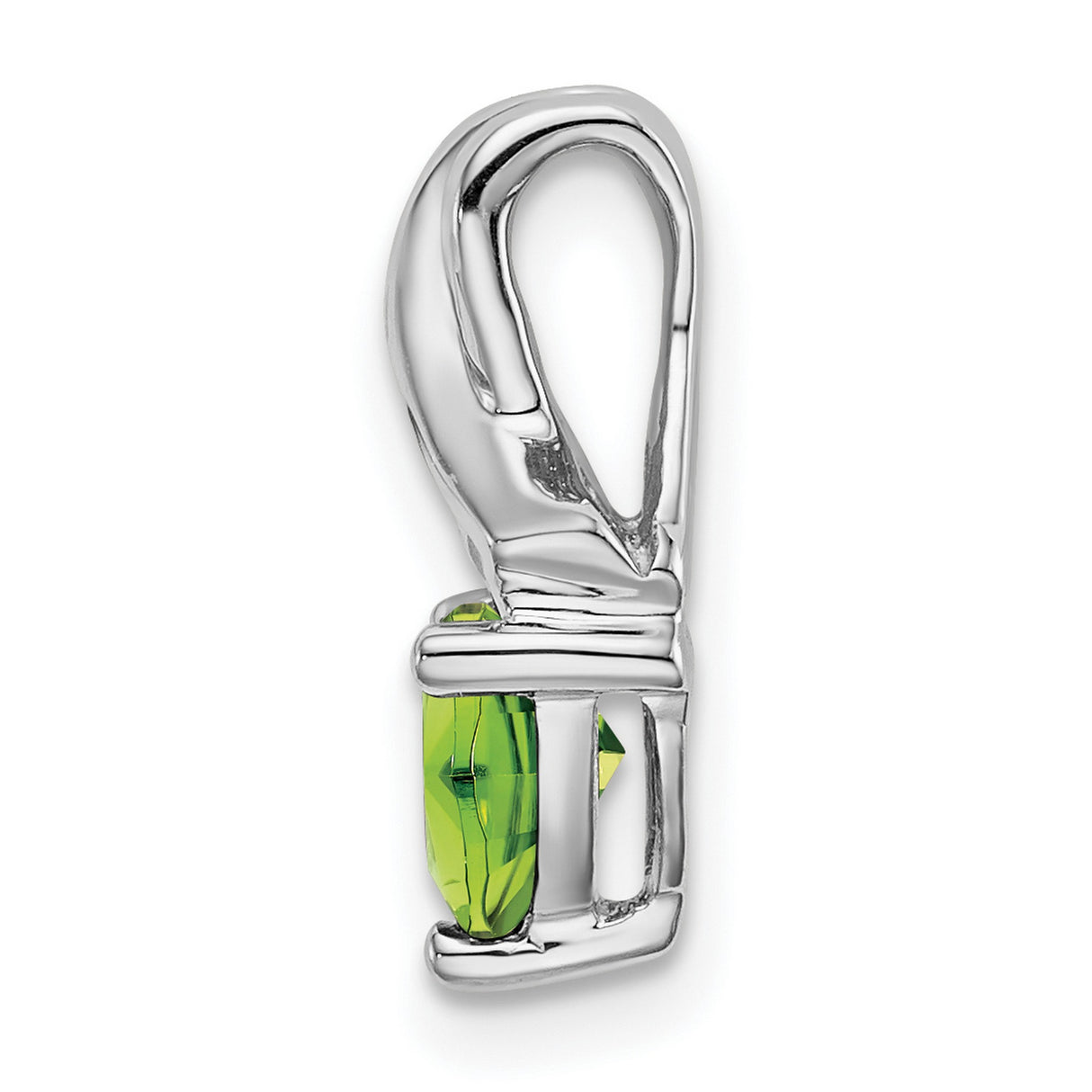 14k White Gold Pendant with Trillion Cut Peridot and Diamond Accents, Ribbon Design