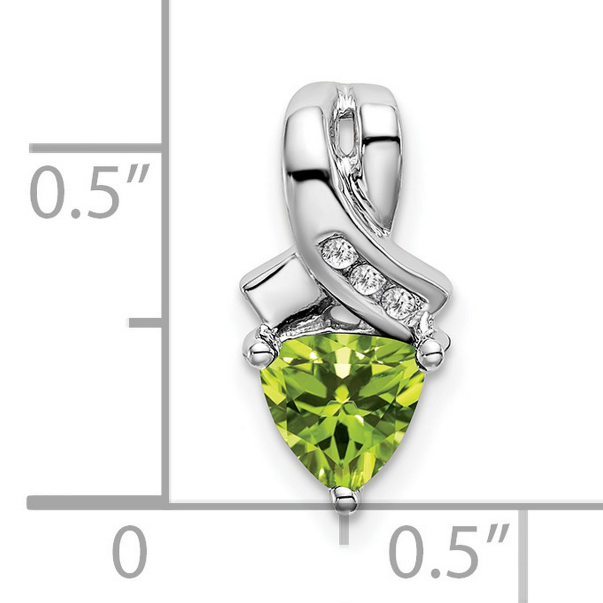 14k White Gold Pendant with Trillion Cut Peridot and Diamond Accents, Ribbon Design