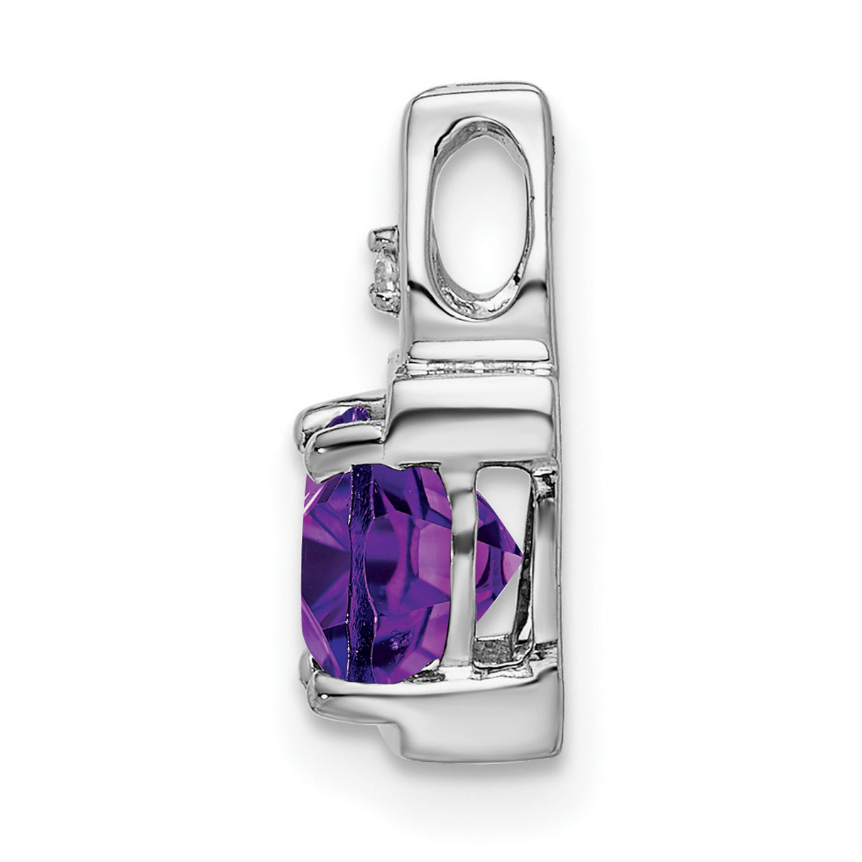 14k White Gold Pendant with Amethyst and Diamond Accent, Flame Bail Design