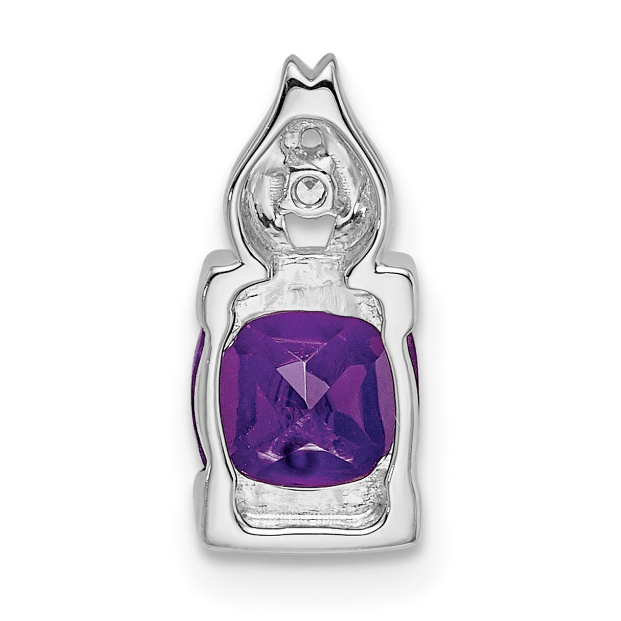 14k White Gold Pendant with Amethyst and Diamond Accent, Flame Bail Design