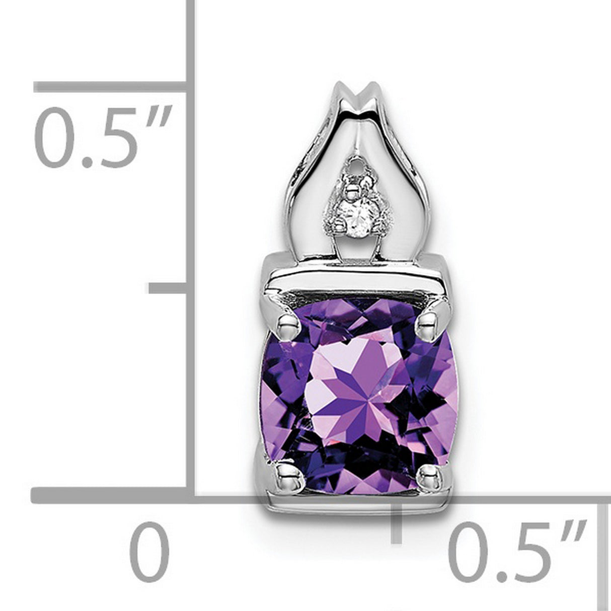 14k White Gold Pendant with Amethyst and Diamond Accent, Flame Bail Design