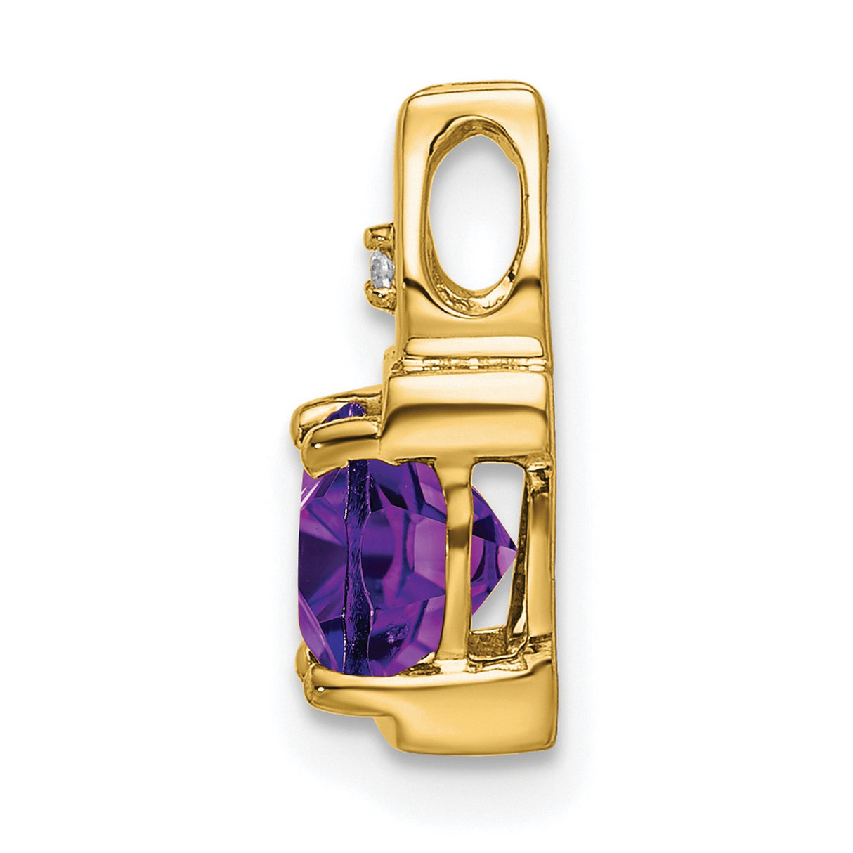 14k Yellow Gold Pendant with Amethyst and Diamond Accent, Flame Design, Womens February Birthstone