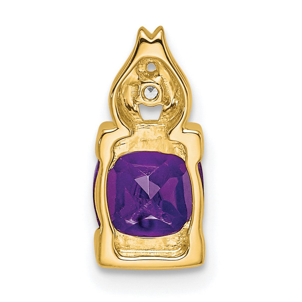 14k Yellow Gold Pendant with Amethyst and Diamond Accent, Flame Design, Womens February Birthstone