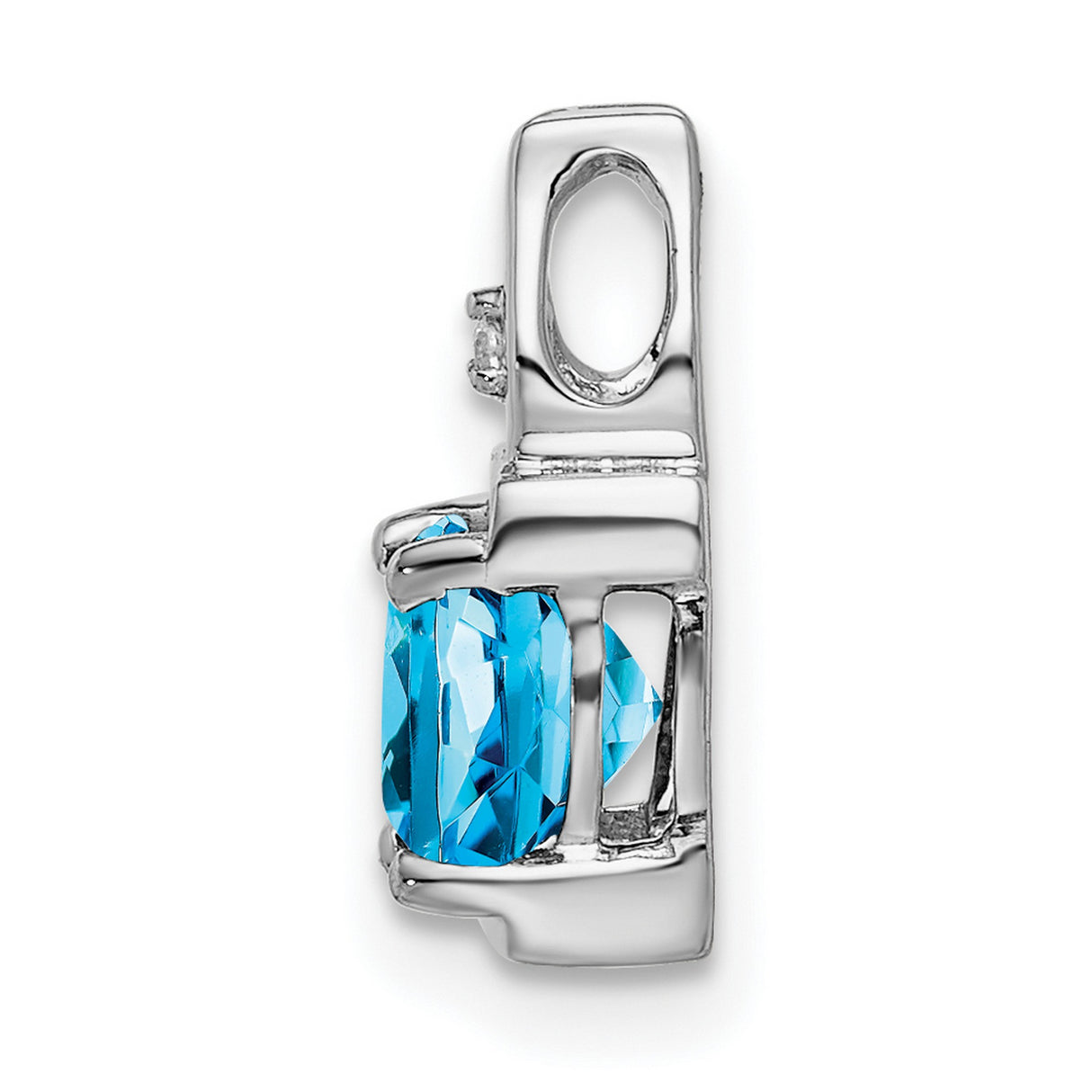 14k White Gold Pendant with Swiss Blue Topaz and Diamond Accent, Flame Bail Lotus Design