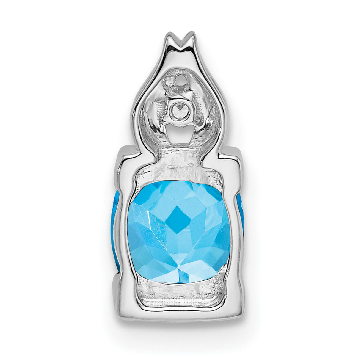 14k White Gold Pendant with Swiss Blue Topaz and Diamond Accent, Flame Bail Lotus Design