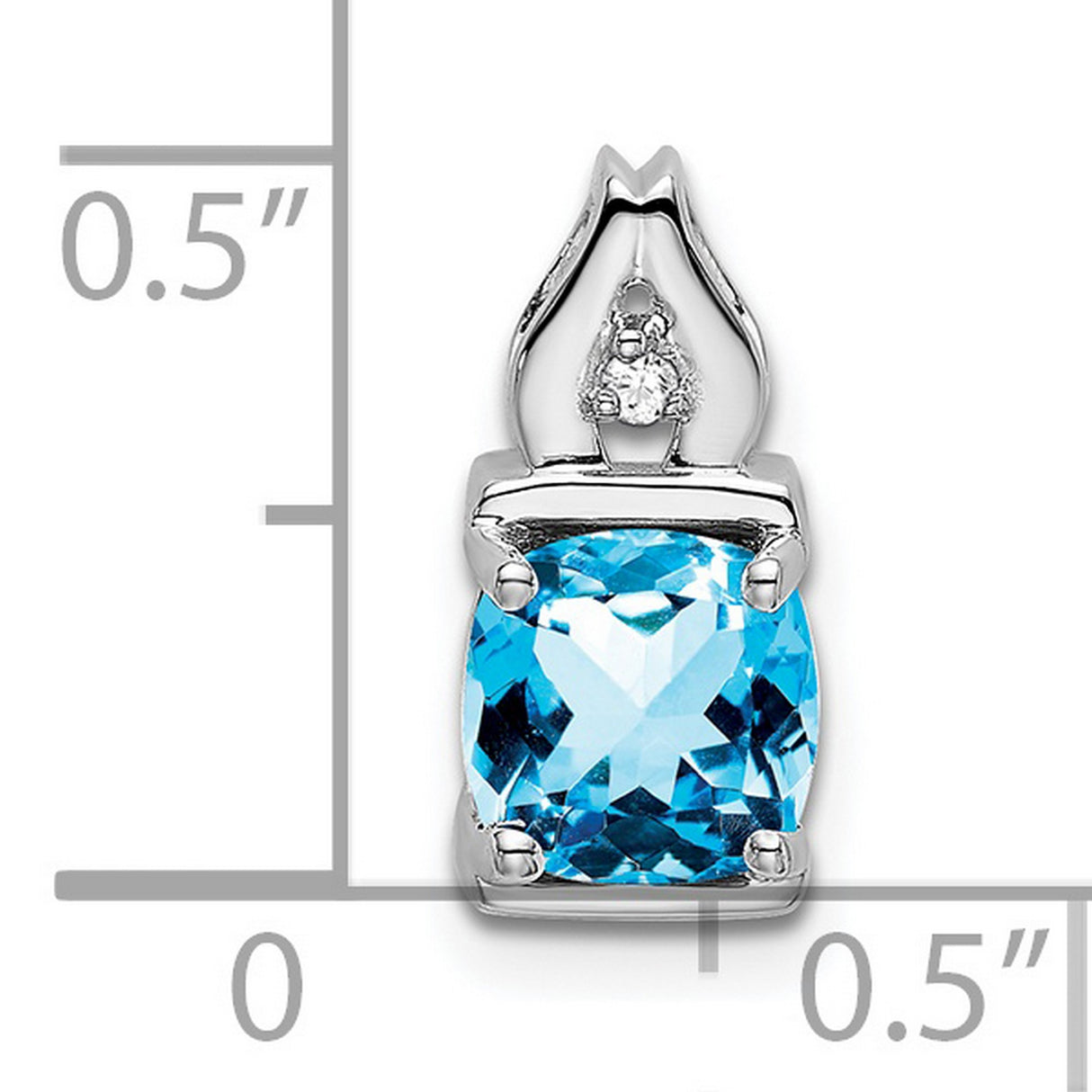14k White Gold Pendant with Swiss Blue Topaz and Diamond Accent, Flame Bail Lotus Design