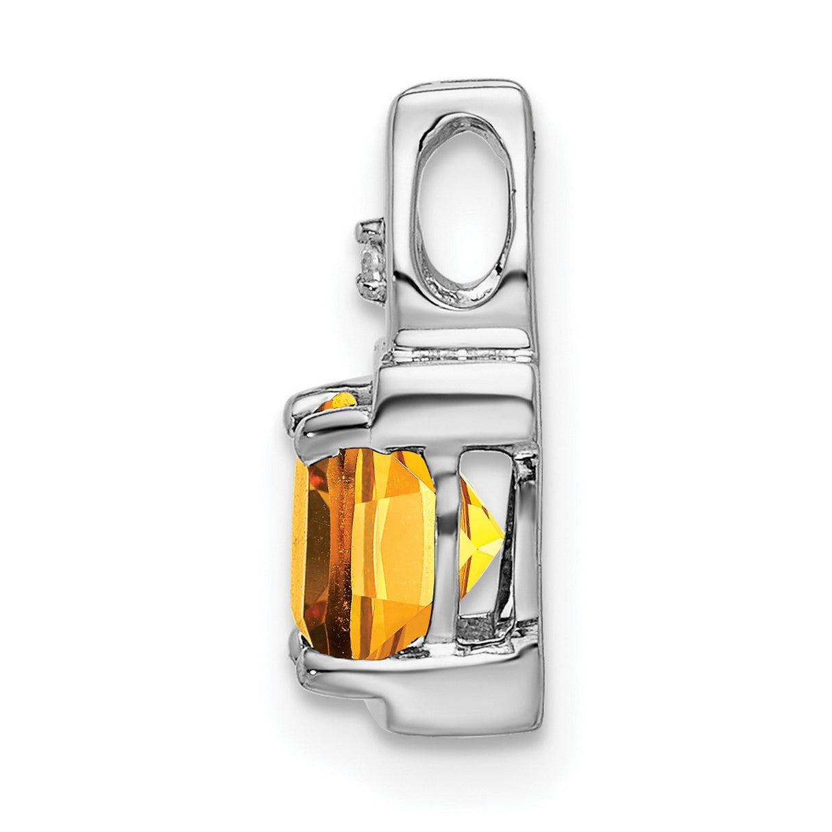 14k White Gold Citrine Pendant with Diamond Accent, Flame Inspired Design for Women