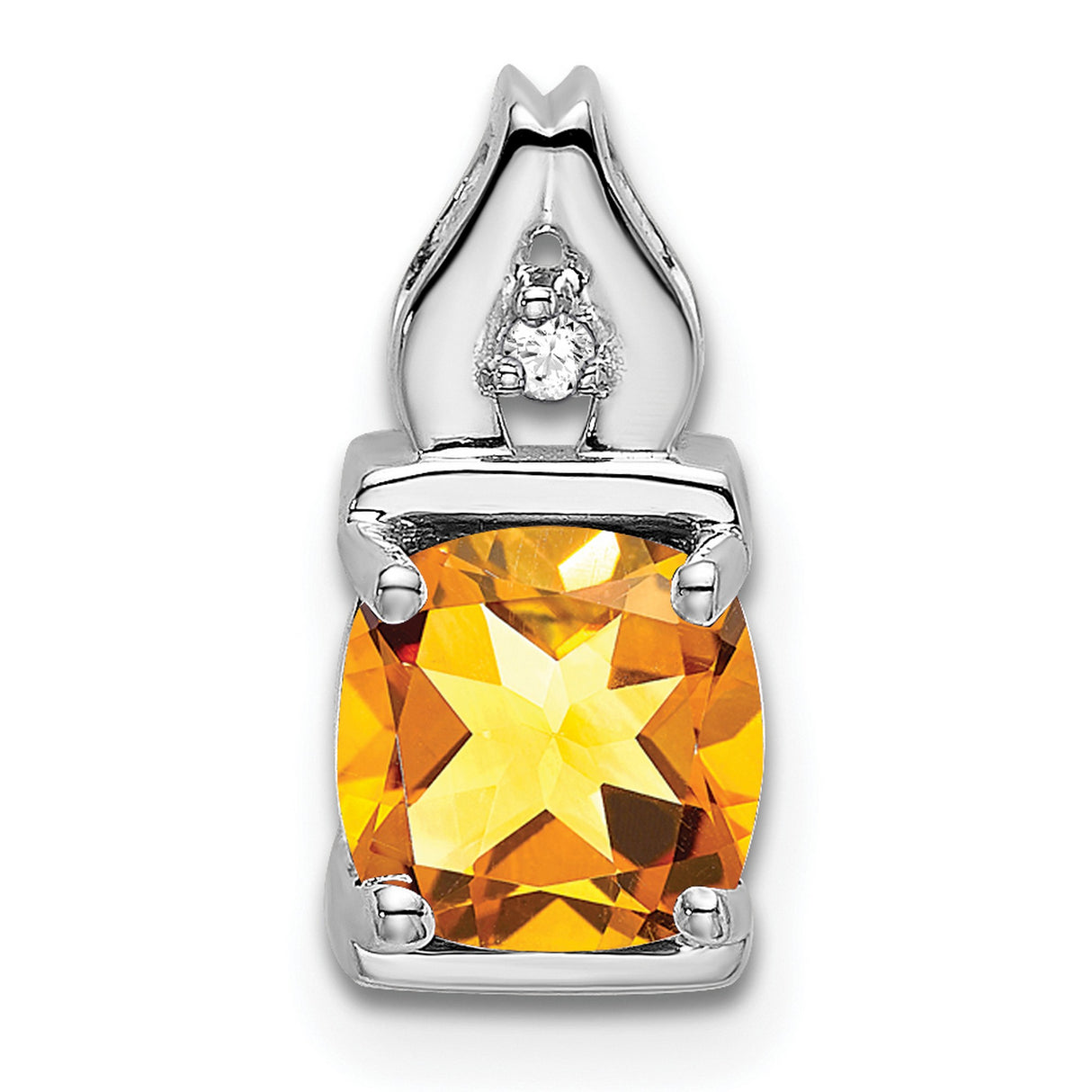 14k White Gold Citrine Pendant with Diamond Accent, Flame Inspired Design for Women