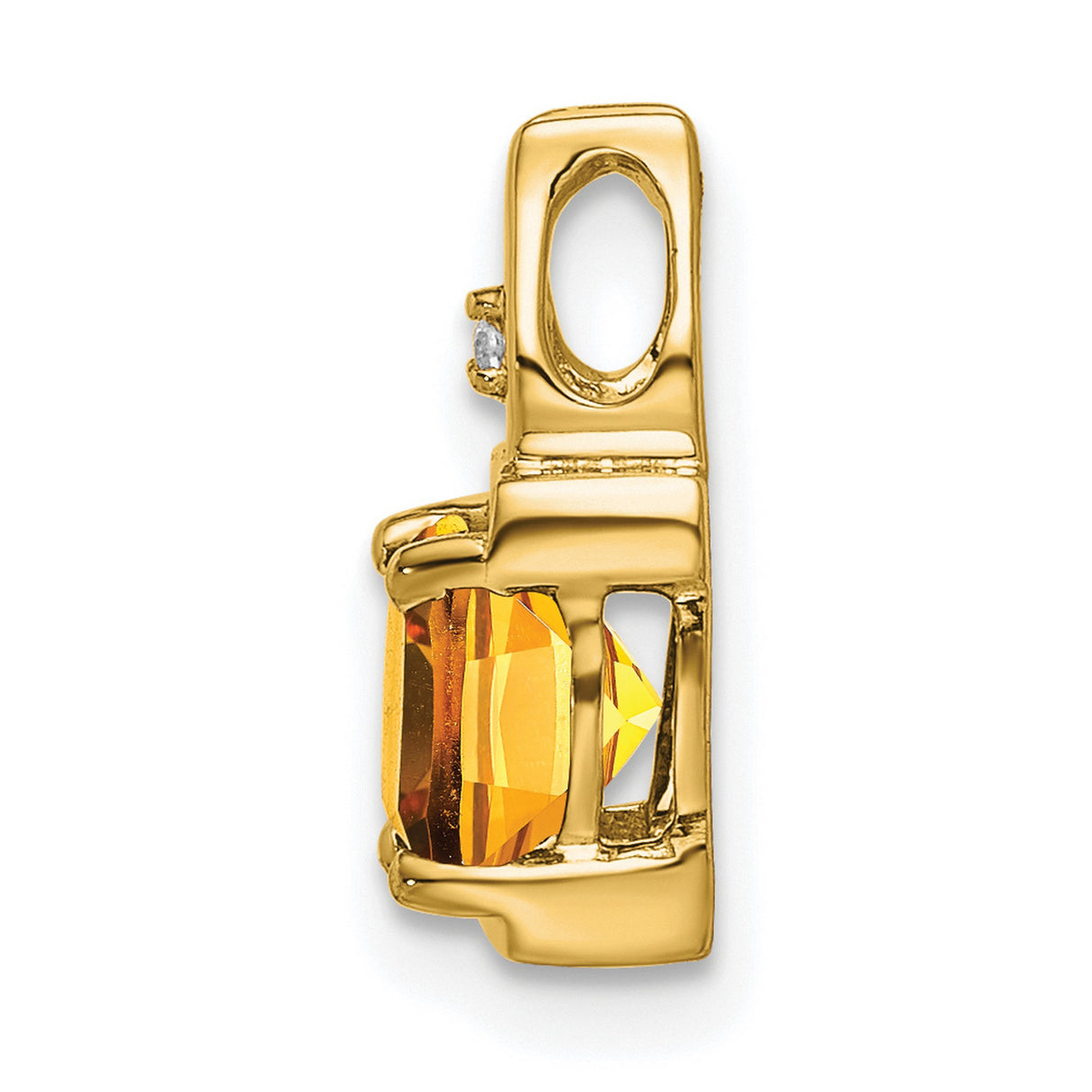14k Yellow Gold Cushion Citrine Pendant with Diamond Accent, Flame Design, Christian Symbolism