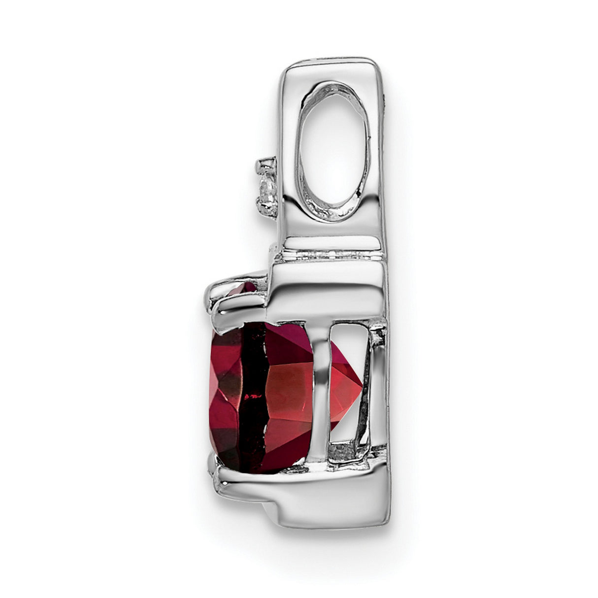 14k White Gold Garnet Pendant with Diamond Accent, Flame Inspired Design